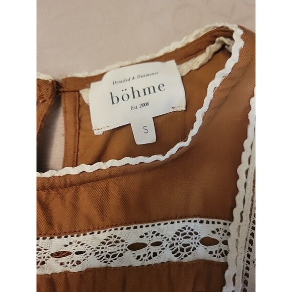 Bohme Brown White Crochet Lace Accents Boho Hippie Ruffle Peasant‎ Small - Picture 7 of 8